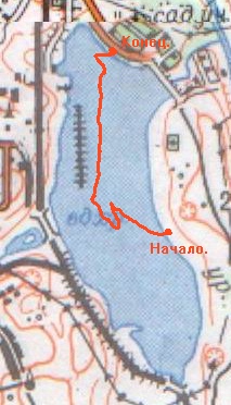 Карта водохранилища и примерный маршрут.